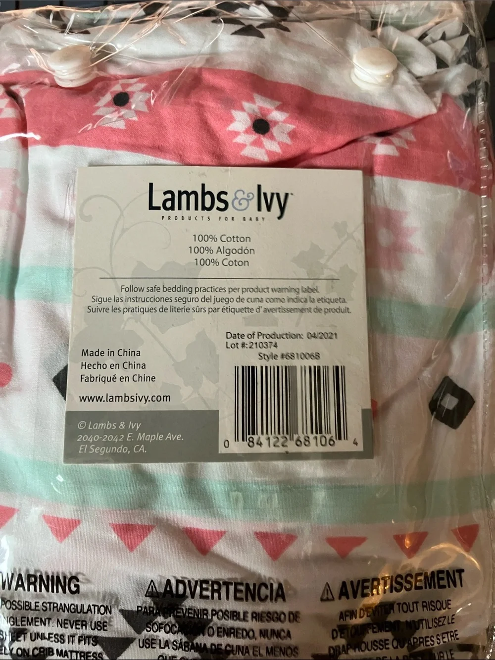 Lambs & Ivy Pink and Mint “Little Spirit Collection” Baby Fitted Crib Sheet